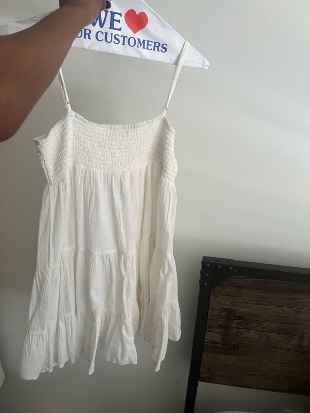 White Smocked Tiered Spaghetti Strap Mini Dress